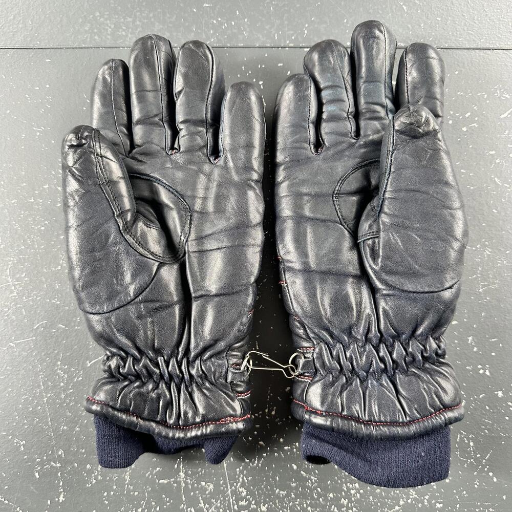 VTG Conroy Leather Gloves Womens Ladies Medium Navy Blue Ski Sled Snow Winter - Picture 2 of 5